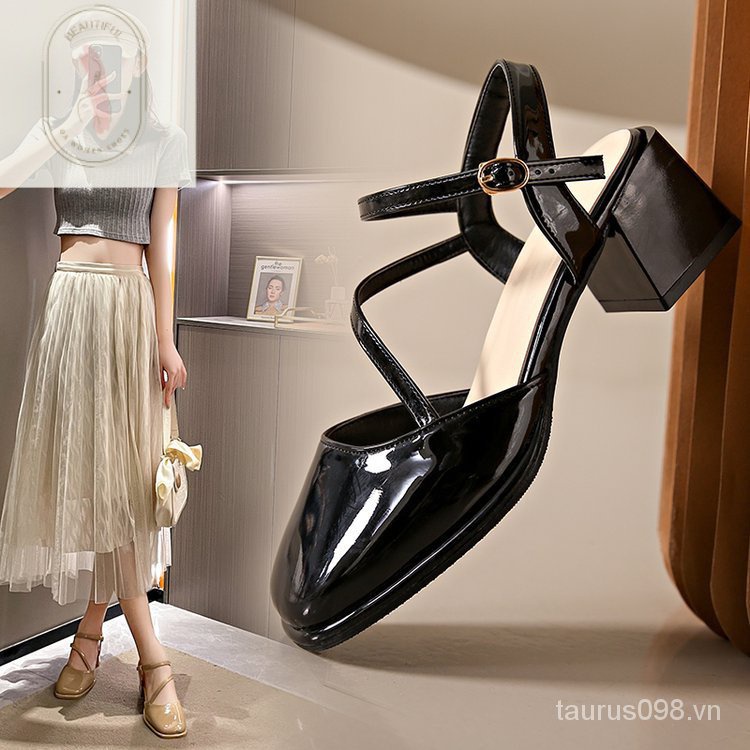 Sandal Cao Gót 6-8cm Chất Liệu Cao Su PU Đế Dày Phong Cách Thời Trang 2023