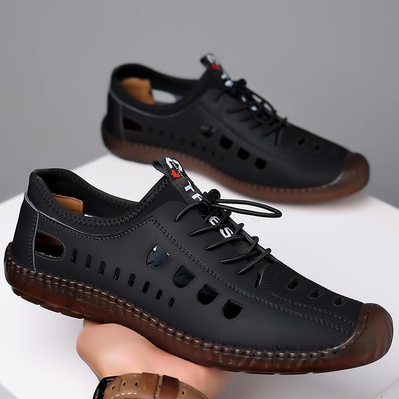 Giày Sandal Da Đế Mềm Đục Lỗ Thoáng Khí Thời Trang Mùa Hè Cho Nam