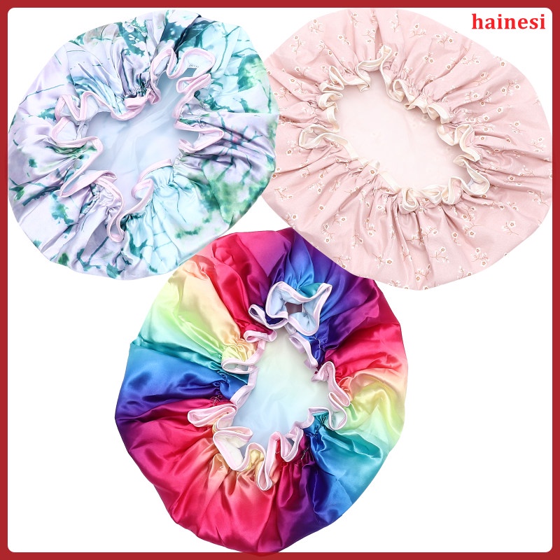 Bộ 3 Mũ Trùm Tóc Bằng Satin Màu Đen Chống Thấm Nước