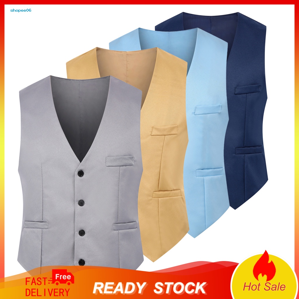 Áo Ghi Lê Cổ Chữ V Màu Trơn Cài Một Hàng Khuy Thời Trang Mùa Xuân Cho Nam