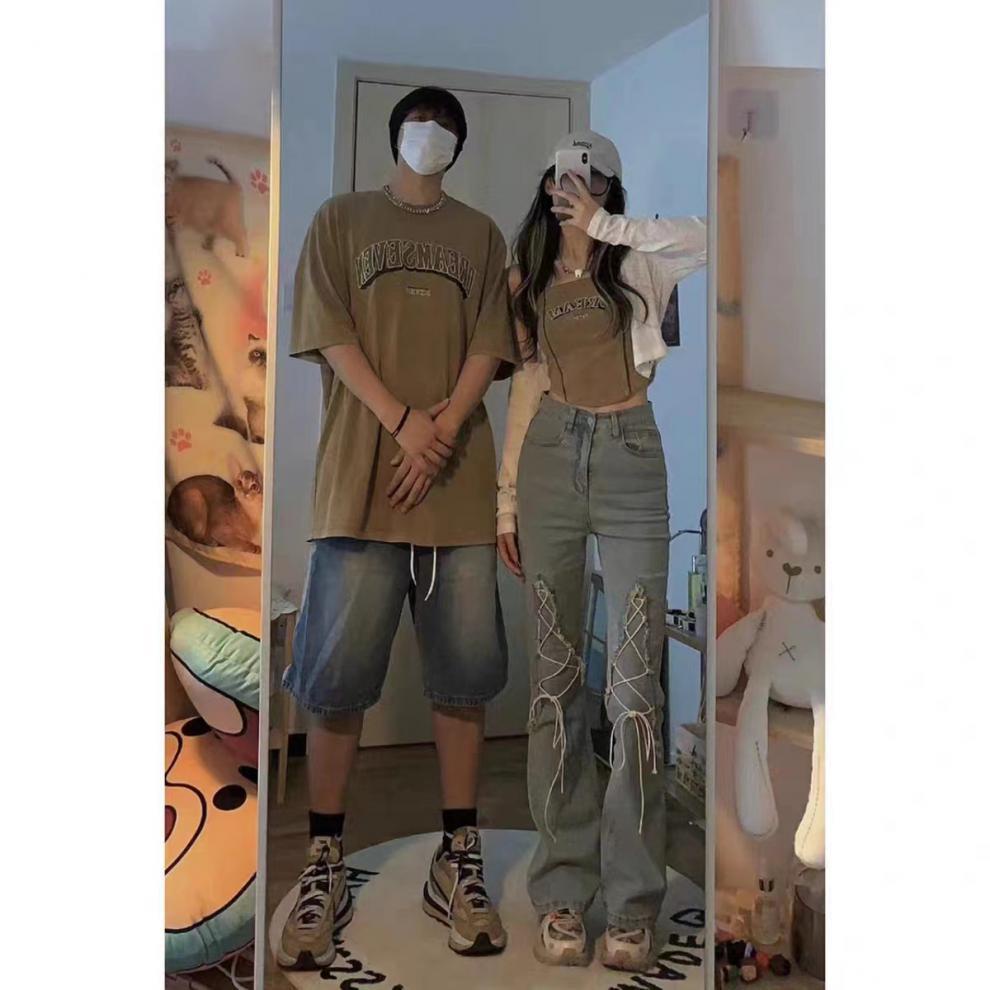 Áo Thun Tay Ngắn Hai Dây Mùa Hè 2023 Phong Cách Mới Mẻ Cho Cặp Đôi Đồ đôi  đồ cặp nam nữ