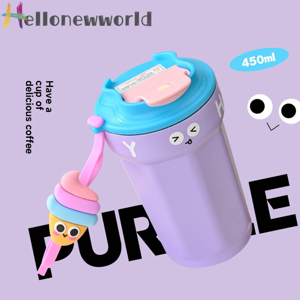 Bình Nước 450ML Bằng Thép Không Gỉ In Họa Tiết Hoạt Hình Dễ Thương Tiện Dụng Mang