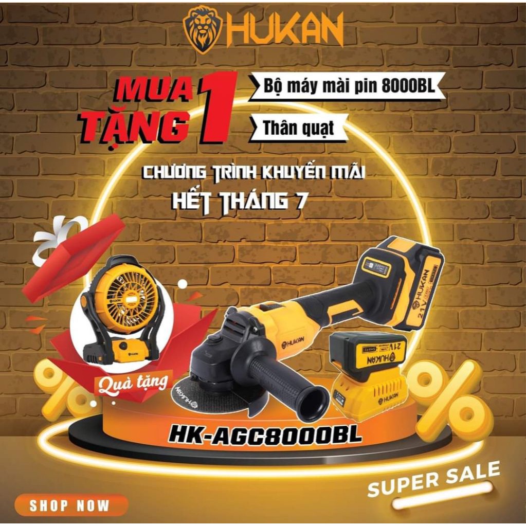 Máy Mài Góc Dùng Pin Không Chổi Than Hukan AGC8000BL - Máy cắt pin Hukan cao cấp bảo hành 12 tháng [Mẫu Mới 2023]