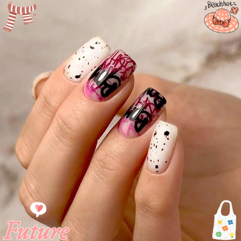 Bộ 24 Móng Tay Giả Màu Đen Có Thể Tái Sử Dụng Dùng Hóa Trang Halloween