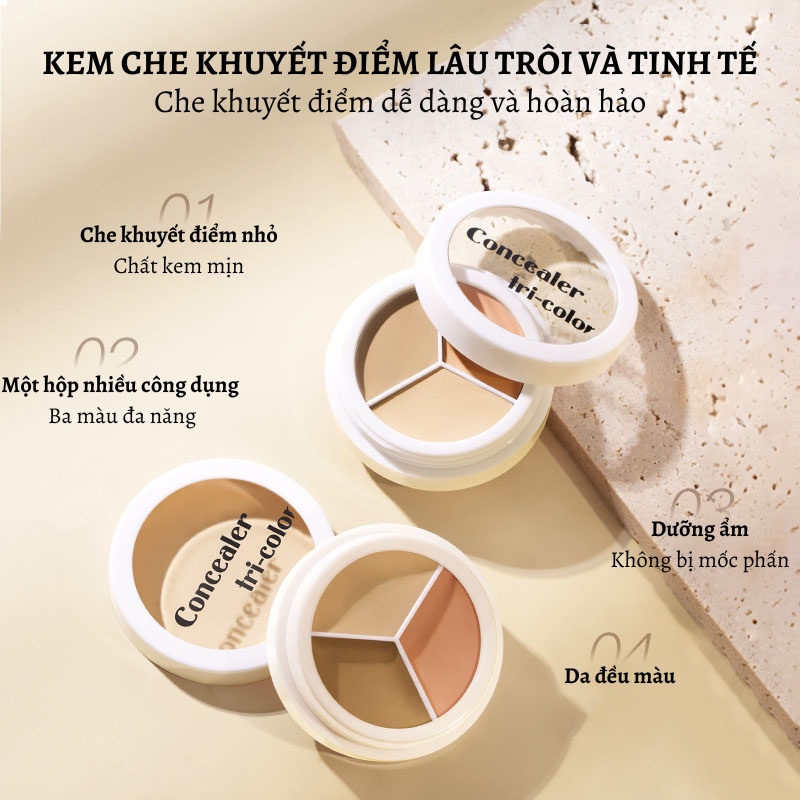 O'GULIA Kem Che Khuyết Điểm Ba Màu Đa Năng Lâu Trôi Che Các Loại Khuyết Điểm Trên Mặt