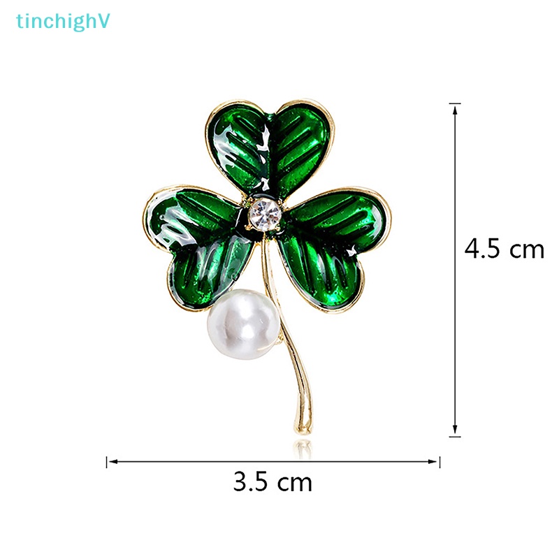 [TinchighV] Ghim Cài Áo Hình Cỏ Ba Lá Đính Ngọc Trai Màu Xanh Lá Thời Trang Cho Nữ