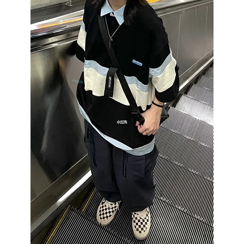 Áo polo Ngắn Tay Dáng Rộng Họa Tiết Kẻ Sọc Thời Trang Mùa Hè Cho Nữ