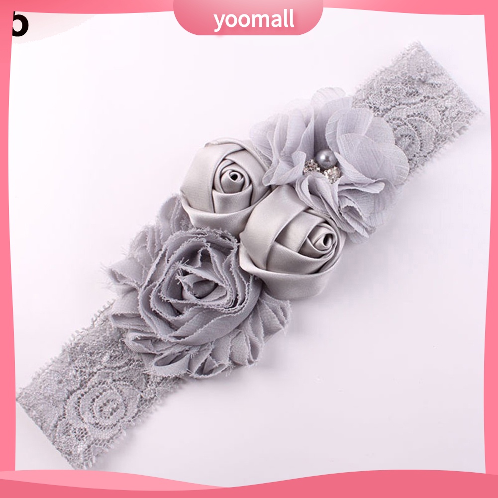 Băng Đô Đính Hạt Phối Ren Hoa Hồng Xinh Xắn Cho Bé