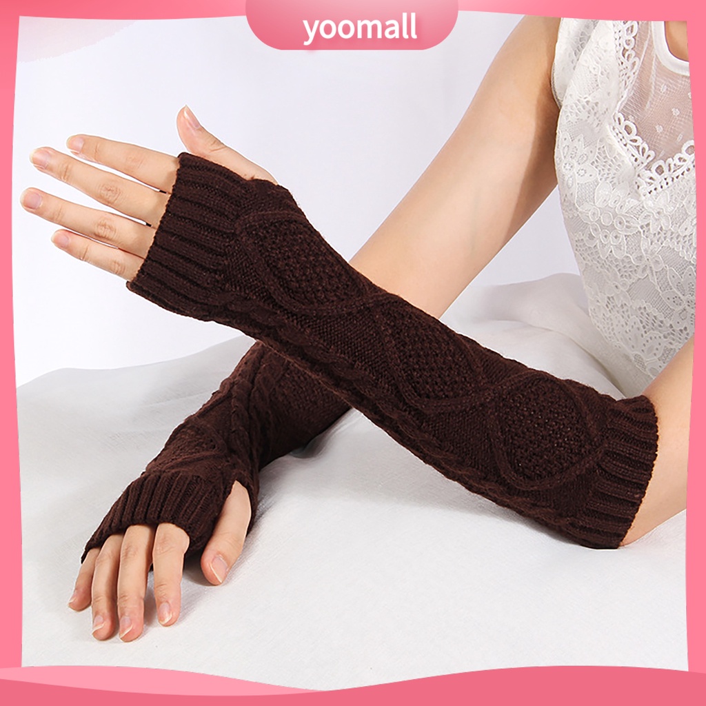 1 Đôi Găng Tay Len Dài Hở Ngón Giữ Ấm Thiết Kế Đục Lỗ Thời Trang Cho Nữ
