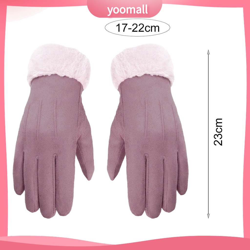 1 Đôi Găng Tay Da Lộn Lót Lông Dày Dặn Giữ Ấm Chống Rách Có Thể Chạm Màn Hình Cảm Ứng Cho Nữ