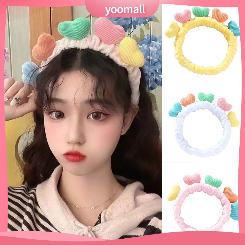 Băng Đô Rửa Mặt / Trang Điểm Co Giãn Mềm Mại Hình Trái Tim Dễ Thương Cho Nữ