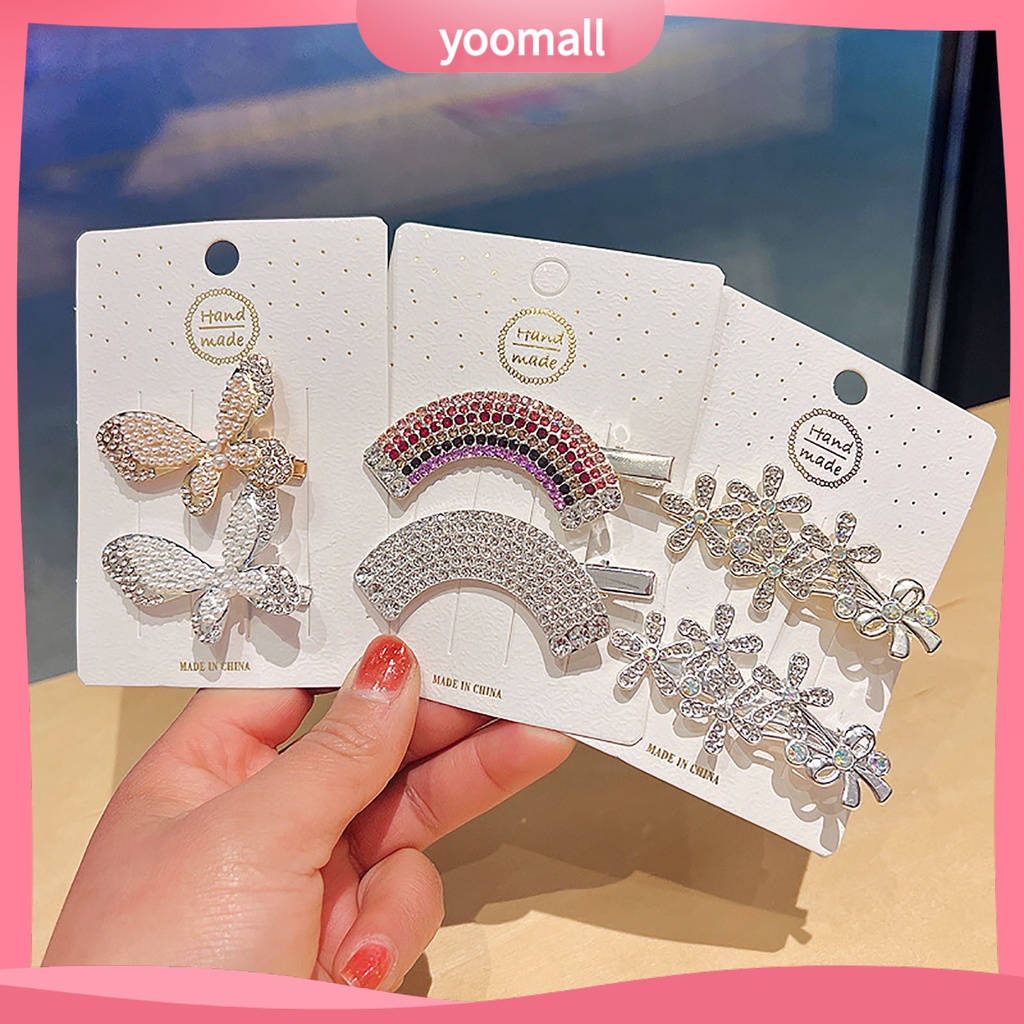 Bộ 2 Kẹp Tóc Hình Hoa Bướm / Lông Vũ Bằng Kim Loại Siêu Nhẹ Màu Sắc Lấp Lánh Chống Trượt Cho Nữ