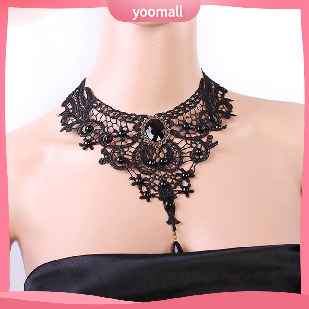 Vòng Cổ Choker Ren Màu Đen Đính Hạt Rỗng Tùy Chỉnh Thời Trang Dự Tiệc Cho Nữ
