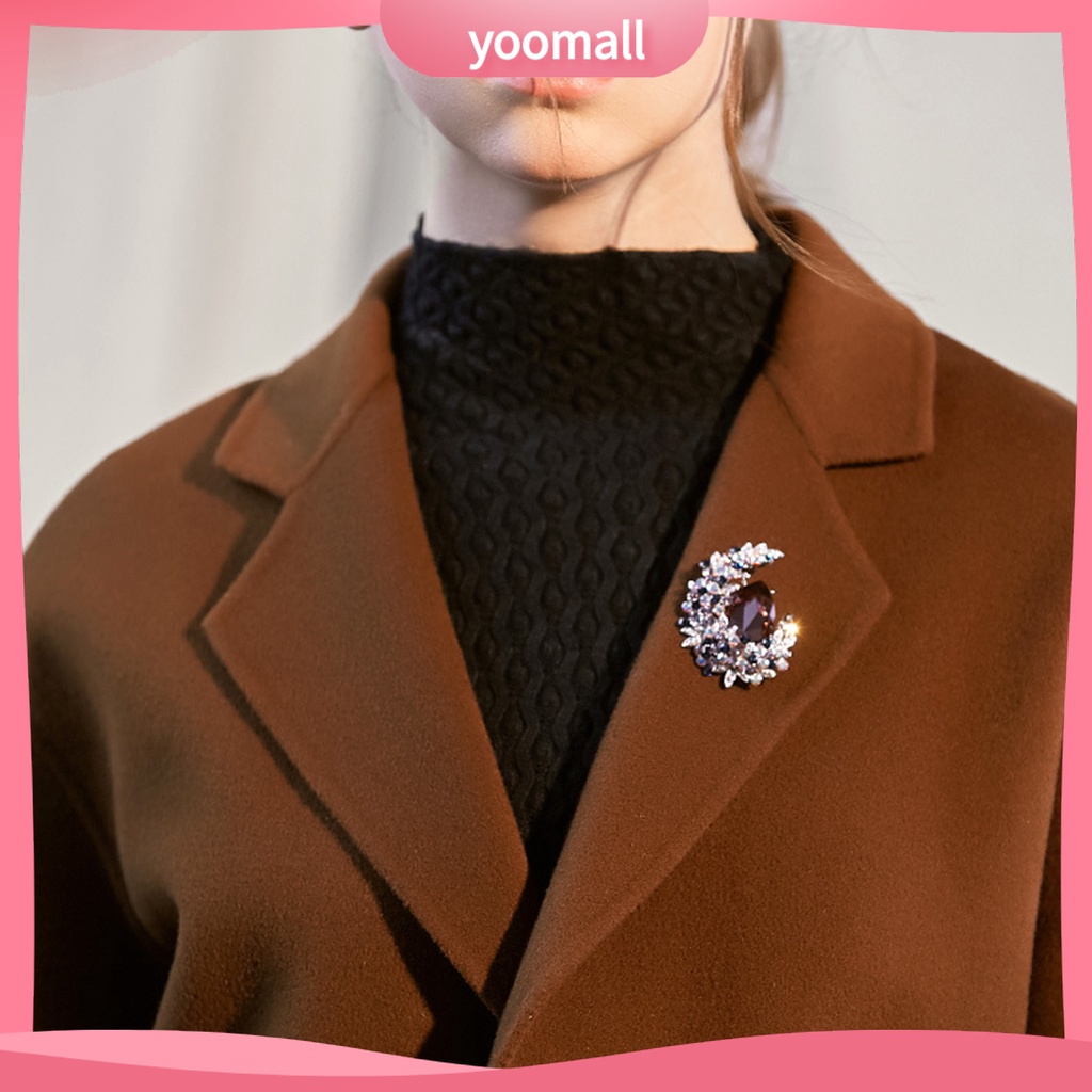 Ghim Cài Áo Hình Mặt Trăng Đính Đá Pha Lê Sáng Bóng Thanh Lịch Cho Nữ