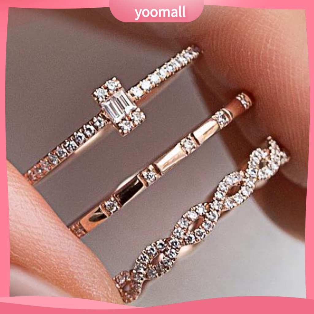 Bộ 3 Nhẫn Đeo Ngón Tay Thiết Kế Tối Giản Cá Tính