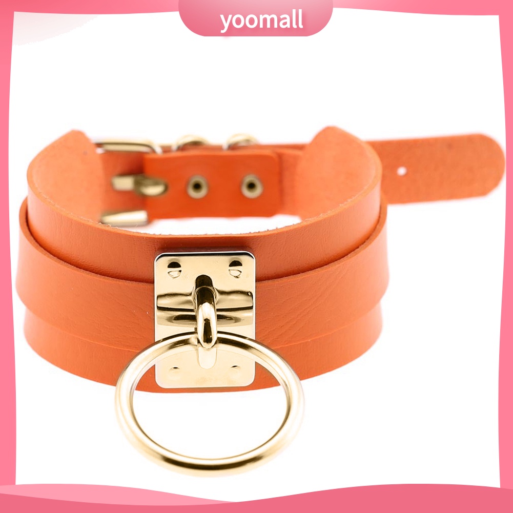 Vòng Cổ Choker Giả Da Với Mặt Nhẫn Tròn Phong Cách Punk Dành Cho Nam Và Nữ