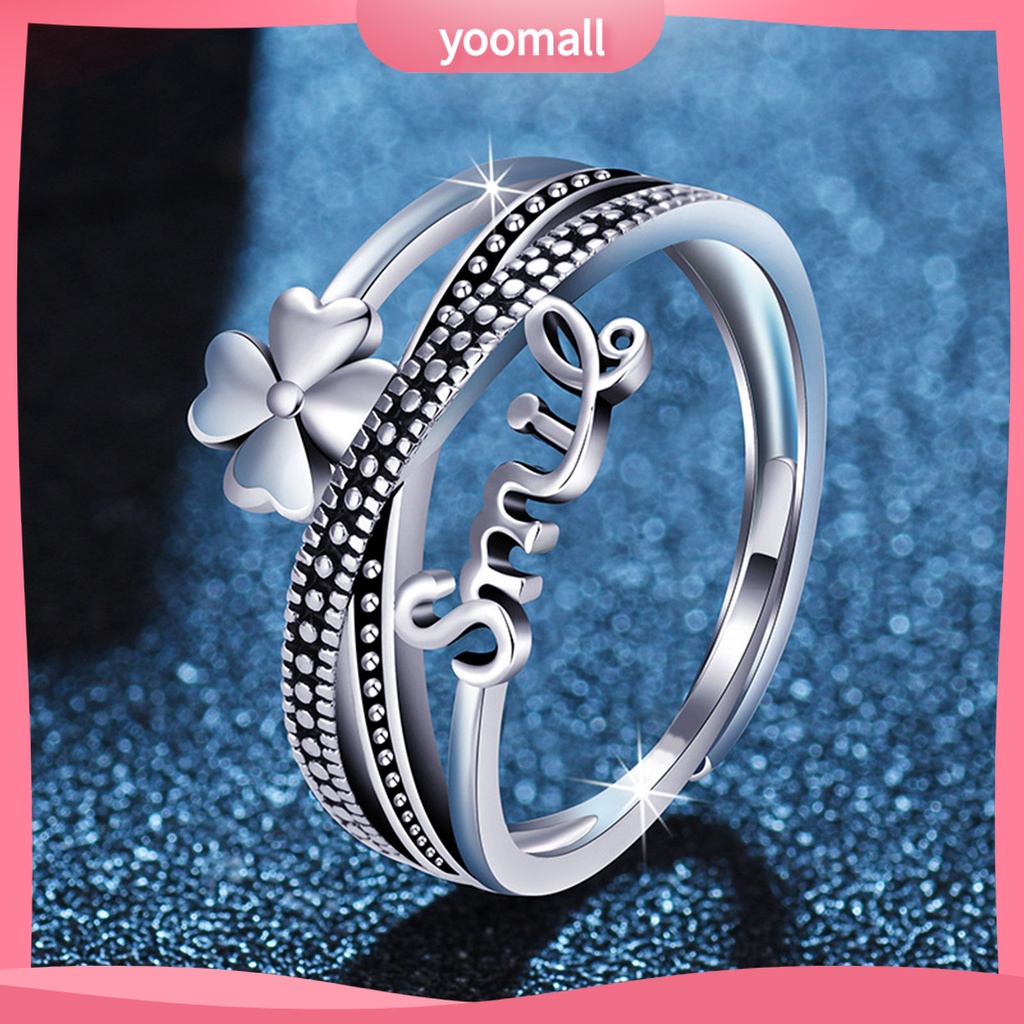 [YM] Nhẫn Hở Nhiều Lớp Thiết Kế Hình Học Thoải Mái Để Trang Trí Hình Cỏ 4 Lá Phong Cách Hàn Quốc Thời Trang