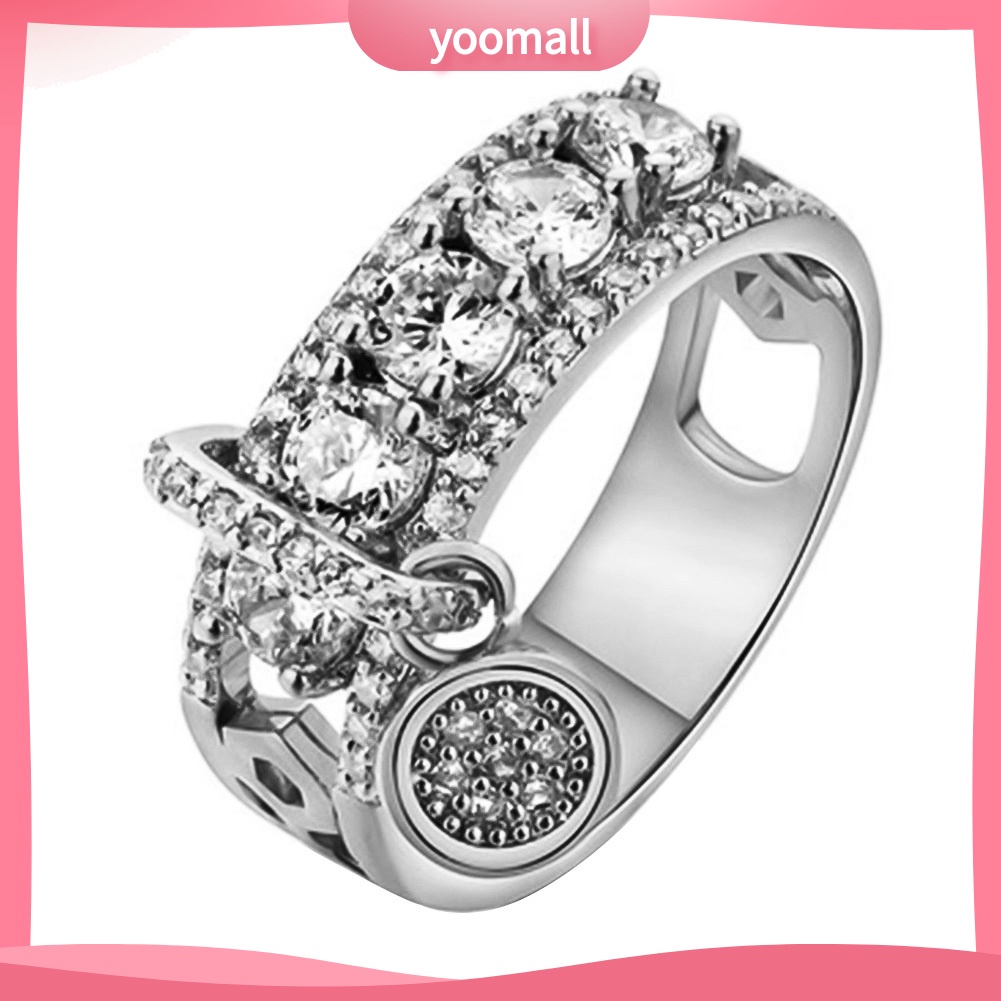 Nhẫn Đính Đá Zircon Hình Đĩa Kim Loại Sáng Tạo Cho Nữ