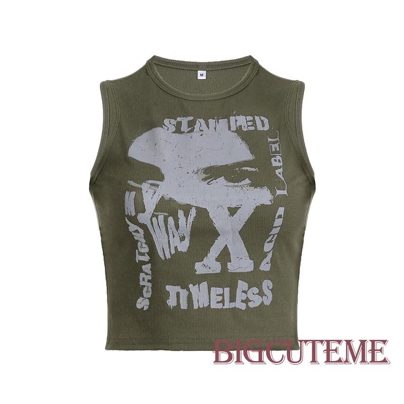 Áo Croptop Sát Nách Cổ Tròn In Chữ Thời Trang Mùa Hè Dành Cho Nữ