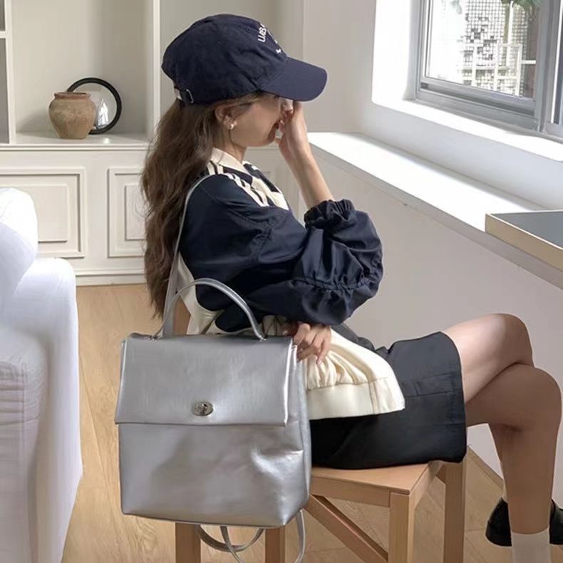 Balo Cỡ Lớn Màu Bạc Đơn Giản Thời Trang Hàn Quốc Cho Nữ