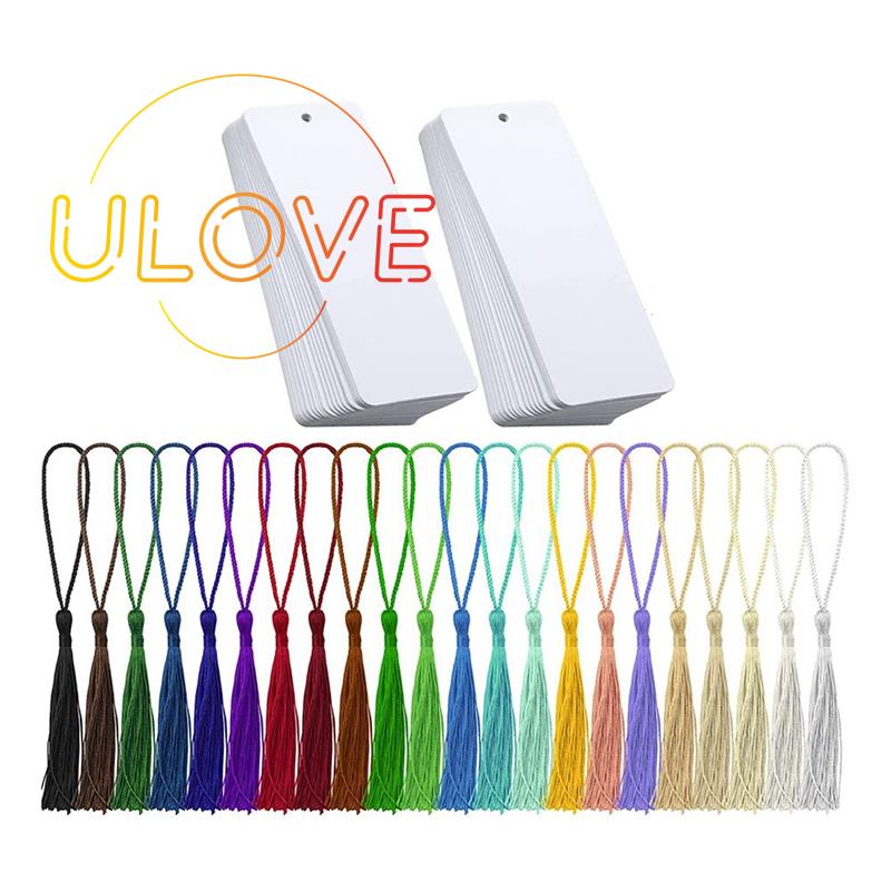 Set 80 Thẻ Đánh Dấu Trang Sách Bằng Giấy Màu Trắng Kèm 80 Núm Tua Đầy Màu Sắc DIY