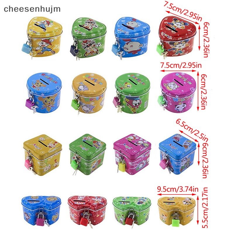 Hộp Đựng Tiền Tiết Kiệm Hình Vuông Bằng Thiếc 4 Màu Có Khóa Tiện Dụng Cho Bé