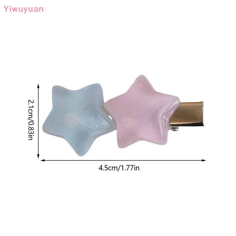 < Yiwuyuan > Kẹp Tóc Hình Ngôi Sao Năm Cánh Màu Hồng Và Xanh Dương Thạch Ngọt Ngào Dễ Thương Y2k