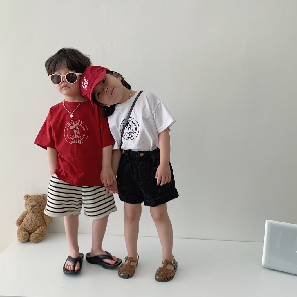 Áo thun cotton ngắn tay hình Mickey dễ thương cho bé