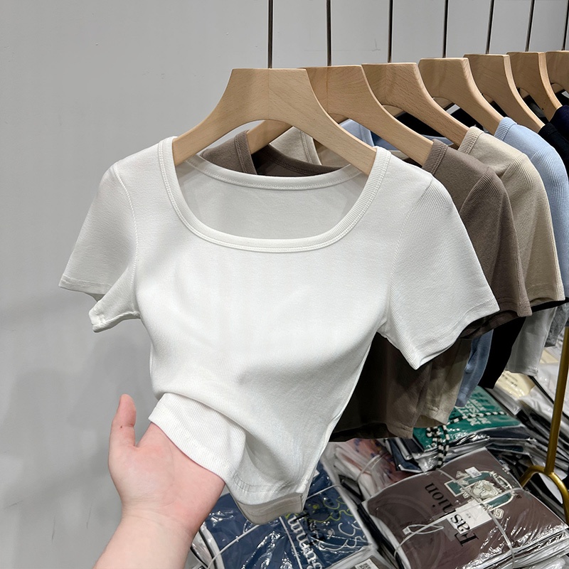 Áo Thun Lửng Cổ Vuông Tay Ngắn Thời Trang Dành Cho Nữ