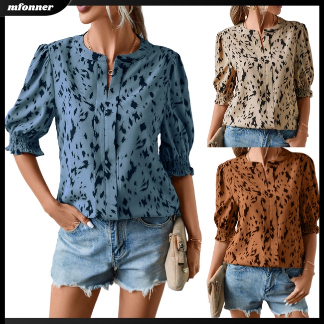 Áo Sơ Mi Tay Ngắn Cổ Tròn In Họa Tiết Thời Trang Dành Cho Nữ