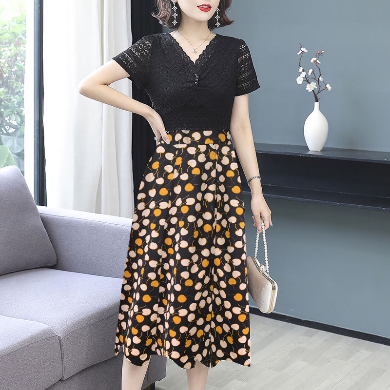 Đầm Hoa Mùa Hè 2023 Kích Thước Lớn Vừa Vặn Phong Cách Phương Tây Cho Nữ Trung Niên Mi