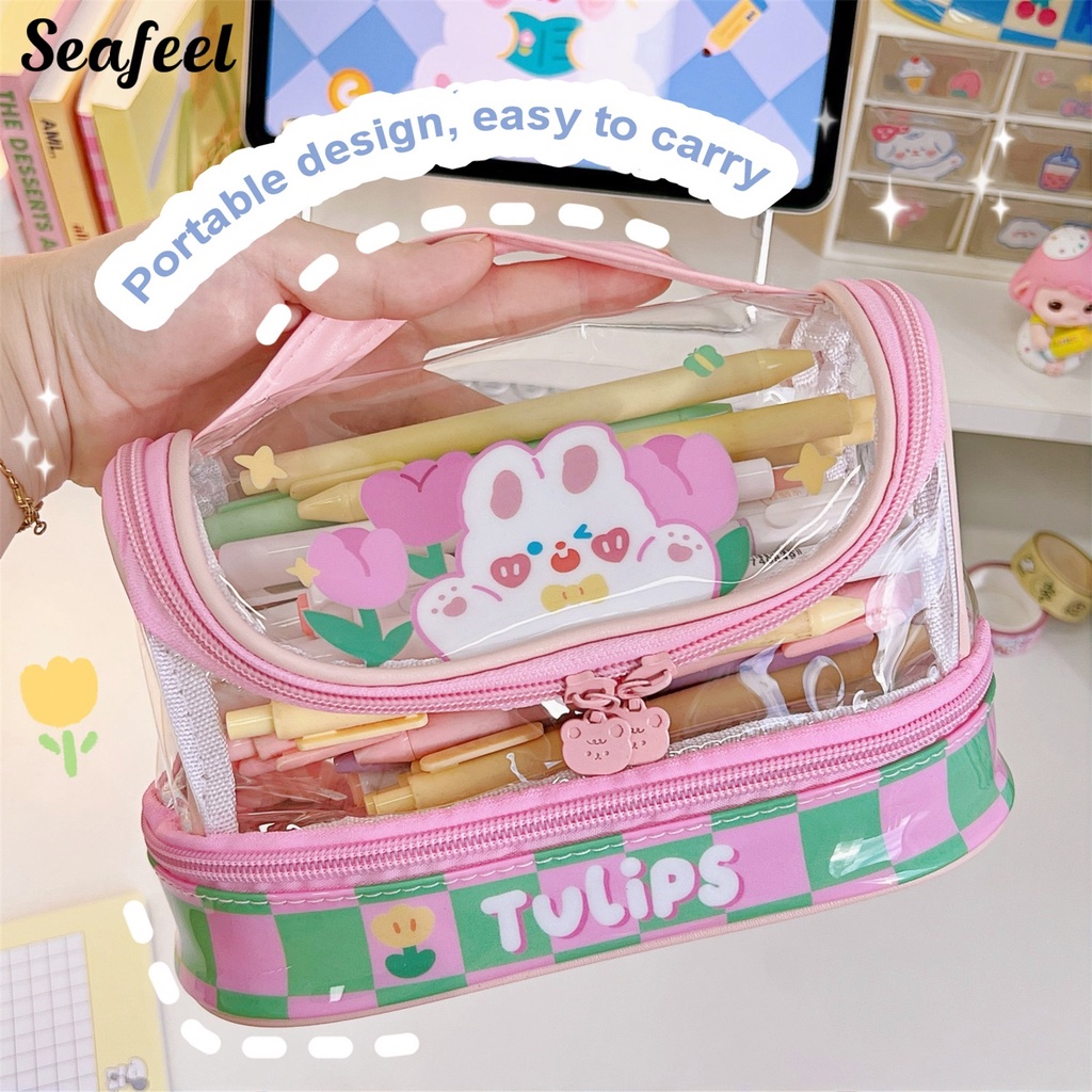 Túi Đựng Bút Bằng PVC Trong Suốt Chống Bụi Sức Chứa Lớn Cho Học Sinh