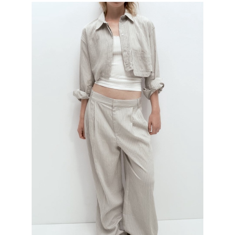 Zara Bộ Áo Sơ Mi Kẻ Sọc + Quần Dài Thời Trang Mùa Hè Năng Động 3067025 7385504