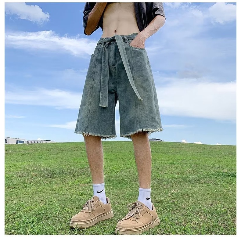 Quần Short Denim Ống Rộng Phong Cách Đường Phố Thời Trang Mùa Hè Cho Nam