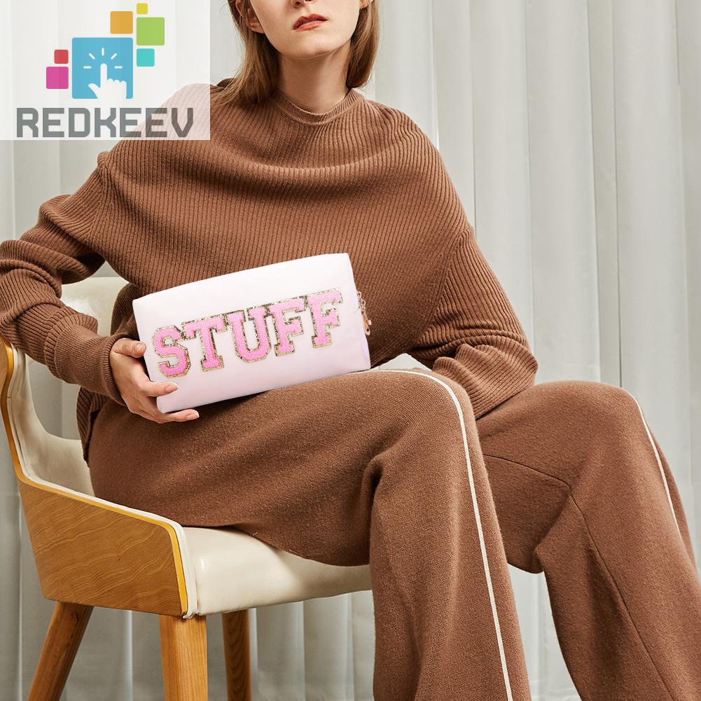 Túi Đựng Mỹ Phẩm Da PU Đa Năng Có Khóa Kéo In Chữ Thời Trang Cho Nữ