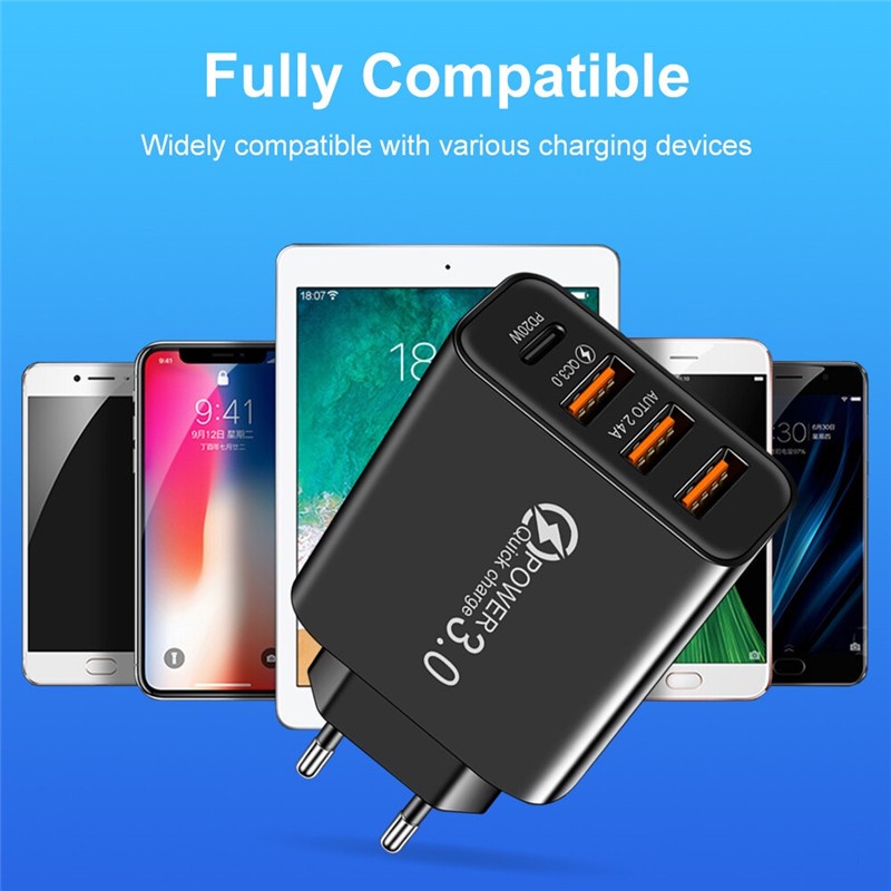 Bộ SạC Nhanh LoạI C USB 4 CổNg 3.0 PD DàNh Cho iPhone Samsung Xiaomi