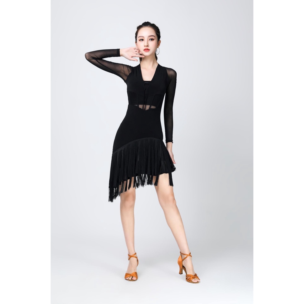 Đầm Khiêu Vũ Latin Đính Hạt Tua Rua Thiết Kế Quyến Rũ Cho Nữ
