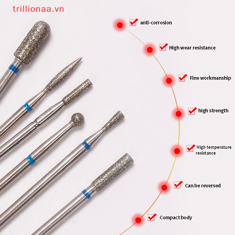 Set 6 Mũi Khoan Kim Cương Chuyên Dụng Cho Máy Mài Móng Tay