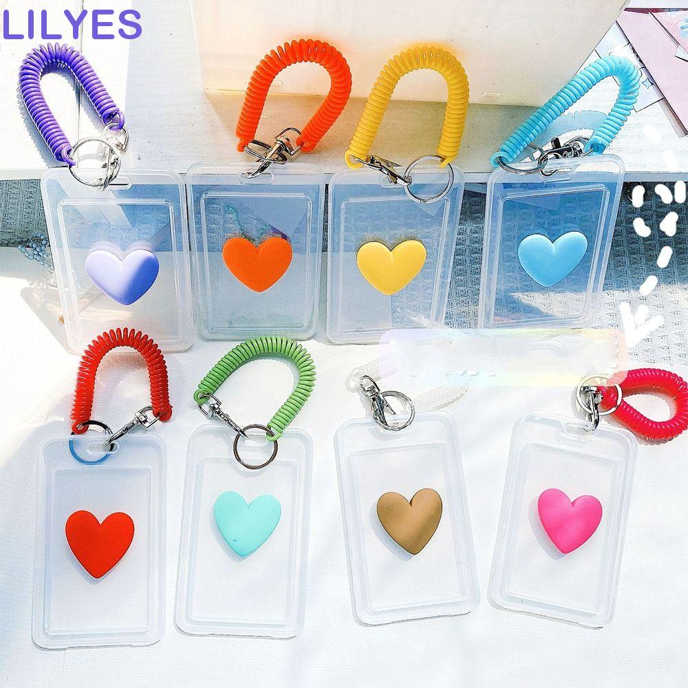 Túi Đựng Thẻ Bằng Nhựa Trong Suốt Họa Tiết Trái Tim Dễ Thương Kèm Móc Khóa Cho Nữ