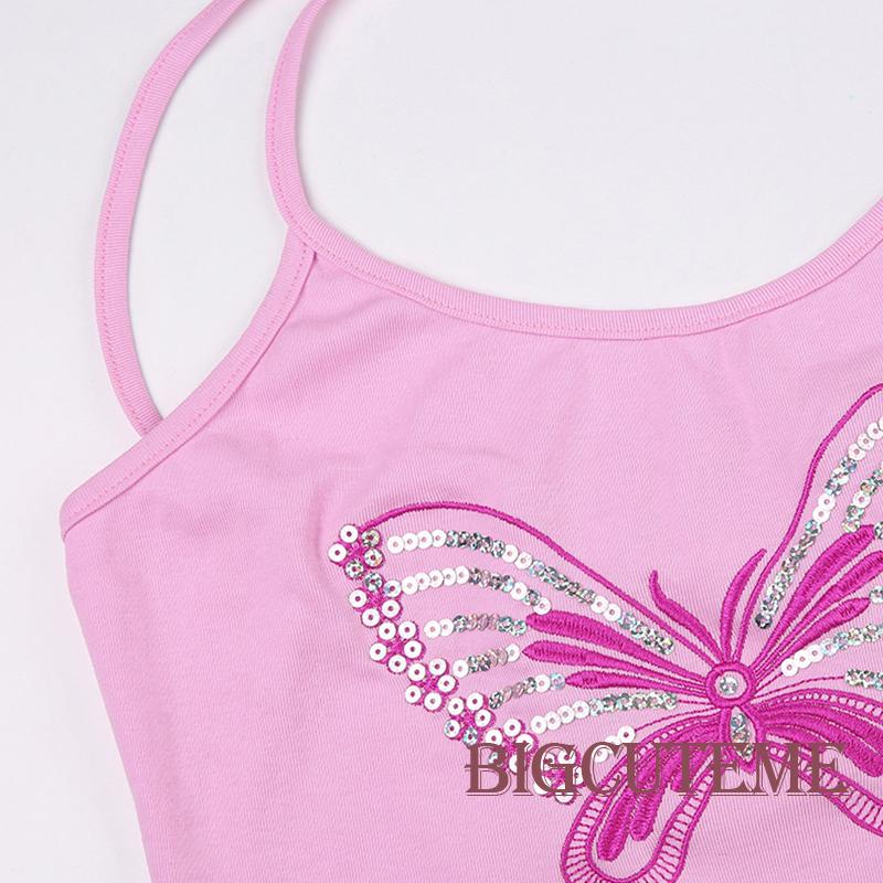 Áo Lửng Không Tay Thêu Hình Bướm Đính Sequin Lấp Lánh Thời Trang Cho Nữ