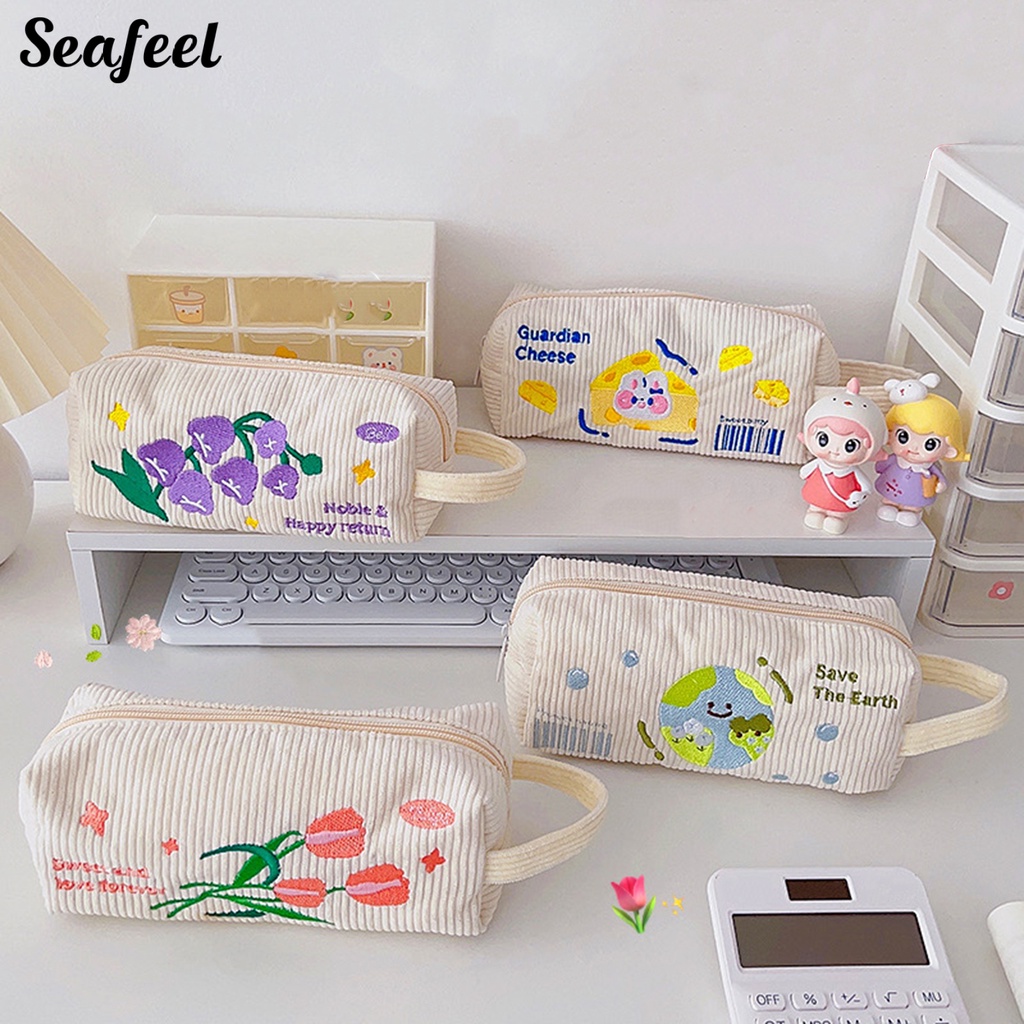 Bóp Viết Khóa Kéo Thêu Họa Tiết Hoạt Hình Dễ Thương Cho Học Sinh