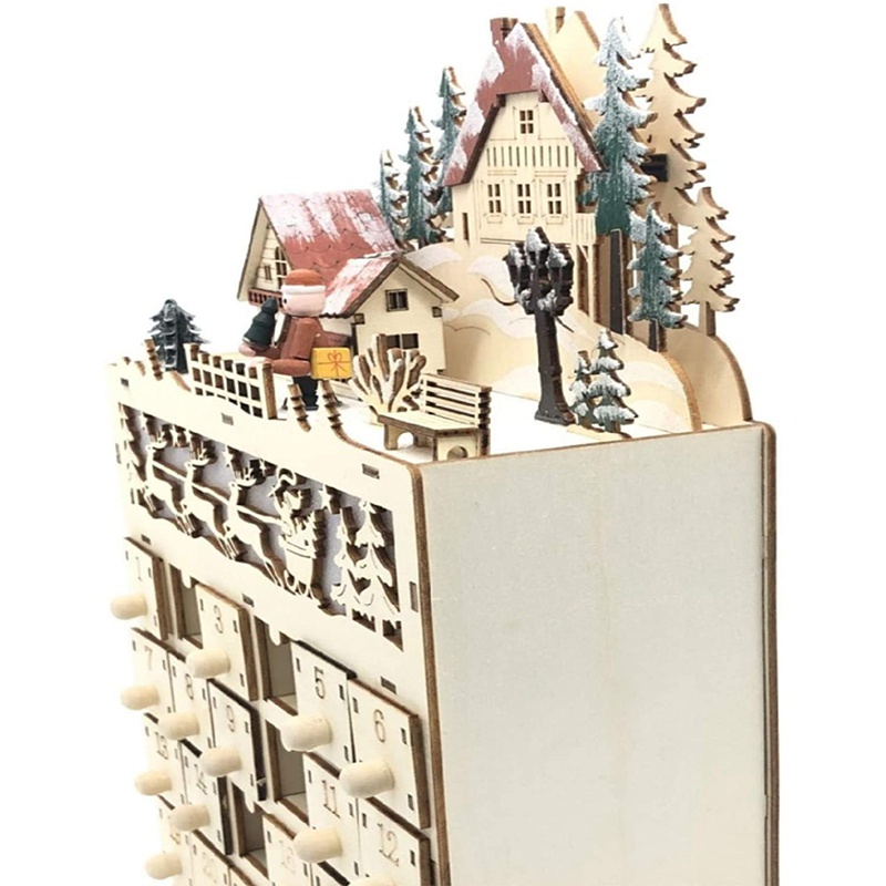 Lịch Đếm Ngược Ngày Giáng Sinh Bằng Gỗ Có Đèn LED 24 Bóng