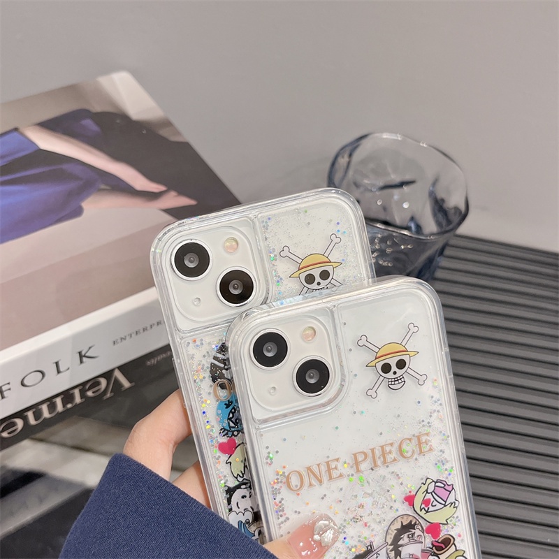 Ốp Điện Thoại Cát Chảy Trong Suốt In Hoạt Hình One Piece Cho iPhone 14 Pro Max / 14 Pro / 13 Pro Max / 12 Pro Max / 11 Pro Max