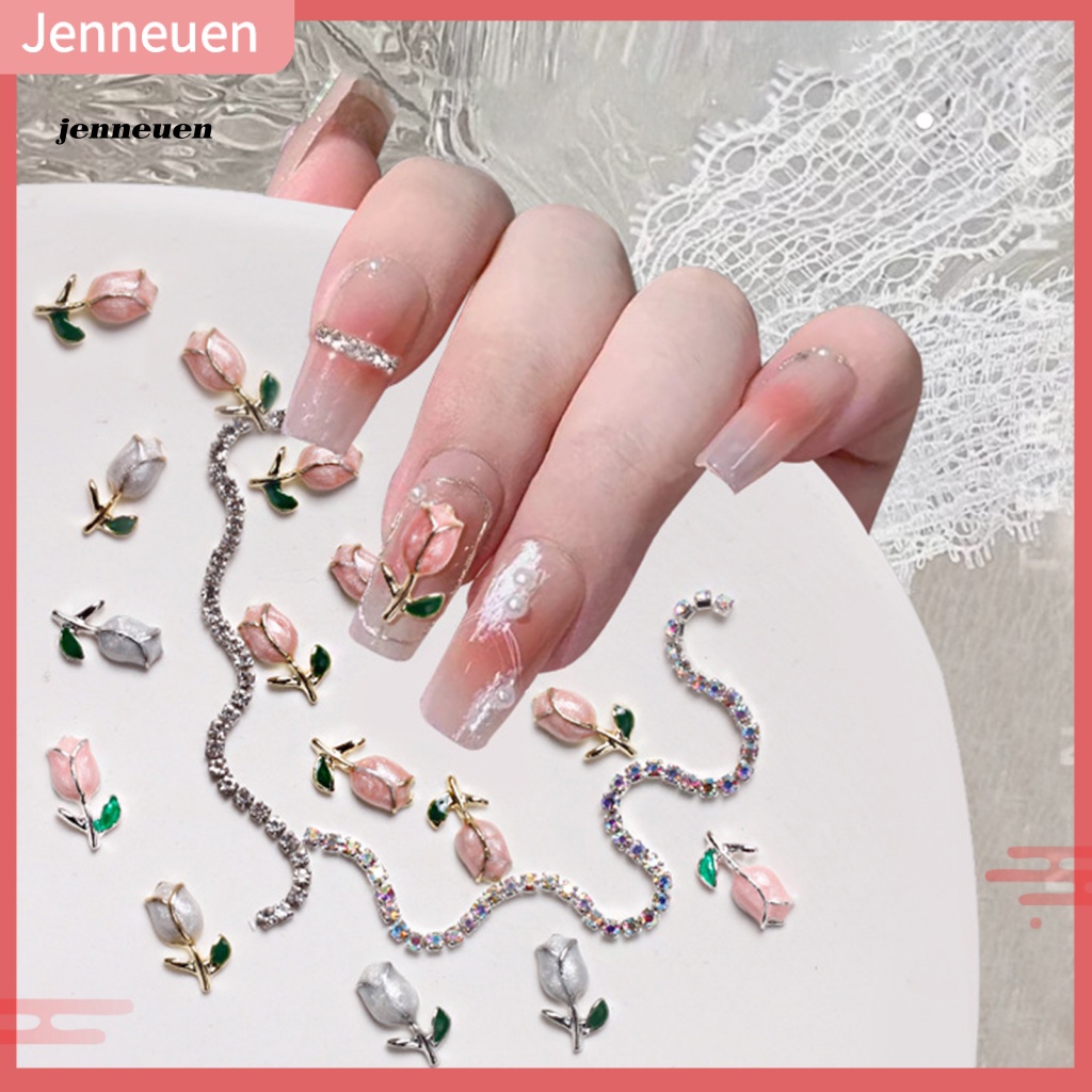 1 Gói Phụ Kiện Trang Trí Móng Tay Hình Hoa Tulip Đính Đá Xinh Xắn