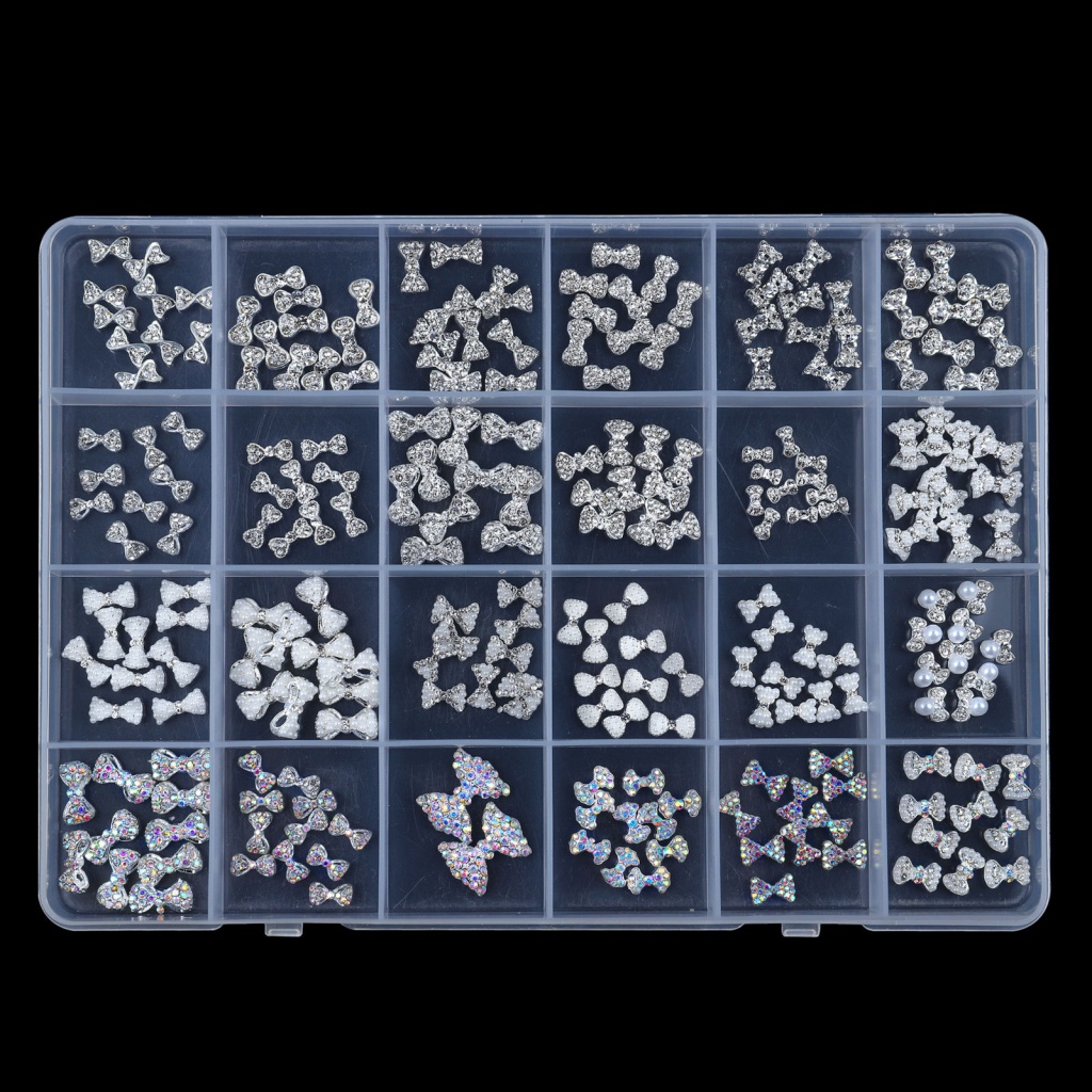 Hộp 24 Ngăn Đựng Hạt Đá 3D Lấp Lánh Trang Trí Móng Nghệ Thuật Thời Trang