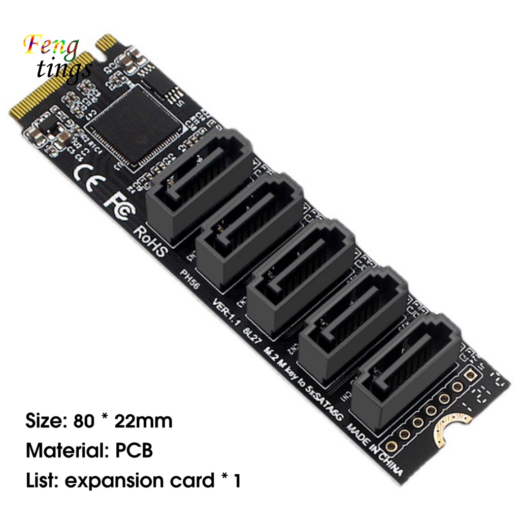 Thẻ Mở Rộng Ổ Đĩa Cứng PH56 5 Cổng JMB585 M2 PCIE Sang SATA 6G SSD SATA Cho Windows