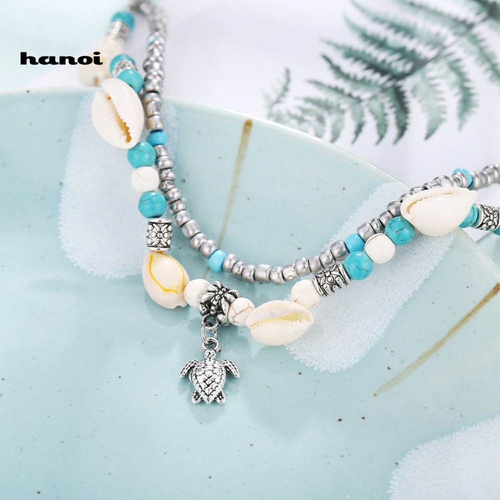 Lắc Chân Hai Lớp Đính Hạt Ngọc Lam Giả Thời Trang Cho Nữ