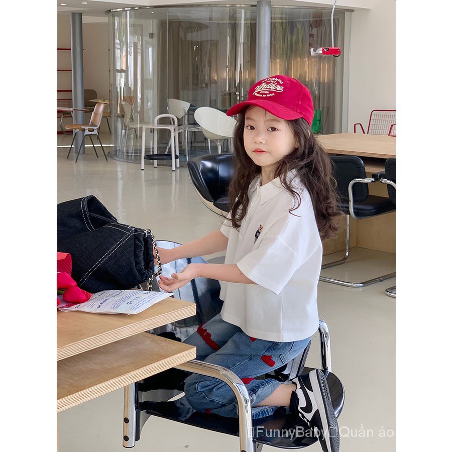 Áo Thun polo Tay Ngắn In Hình Gấu Nhỏ Thời Trang Mùa Xuân 2023 Phong Cách Mới Cho Bé Gái