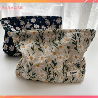 Túi canvas đựng mỹ phẩm thêu hoa cúc