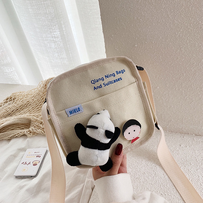 Túi Đeo Chéo Vai Bằng Vải Canvas Hình Gấu Trúc Thời Trang Hàn Quốc Dành Cho Nữ